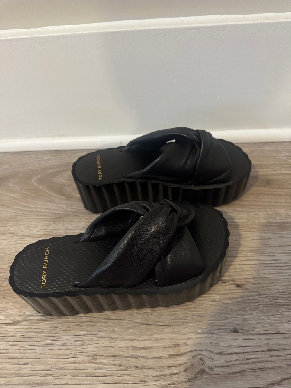 Tory Burch Black Knotted Platform Slide Mules